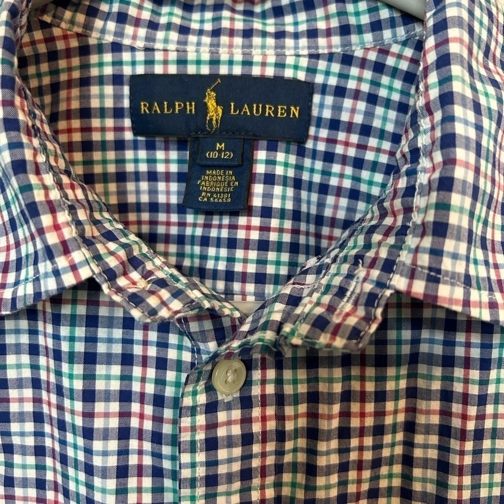 RALPH Lauren button down long sleeve boys shirt, sz Medium 10/12, classic plaid